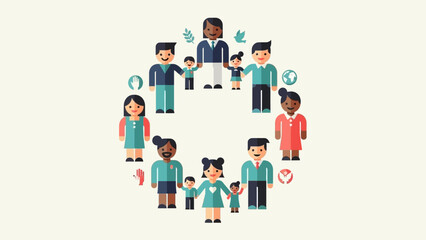 Diverse Group of Cartoon People Standing Together.