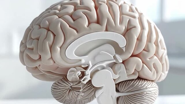 Detailed Human Brain Anatomy Model Displayed in a Medical Setting.