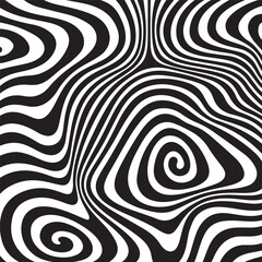 Abstract black and white op art pattern with flowing wavy lines and optical illusion effect. Modern graphic background suitable for posters, branding, wallpapers, covers, and contemporary design proje