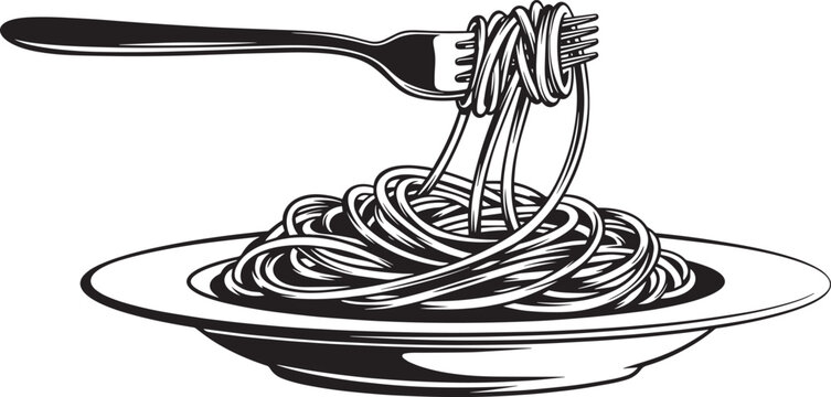 spaghetti on a plate with fork  tangled noodles