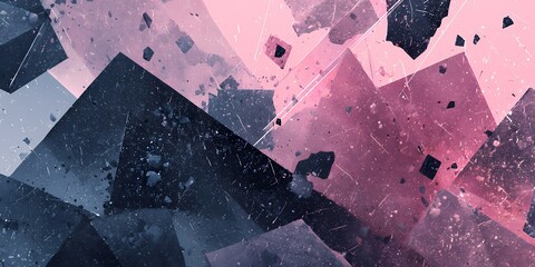 Abstract geometric design with dark and light pink colors and sharp triangular shapes.