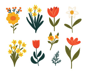 Vibrant Hand-Drawn Floral Elements