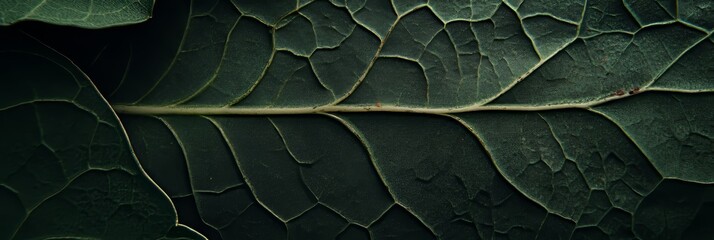 Detailed Close-Up of a Green Leaf Showcasing Intricate Veins and Textures for Natural Backgrounds