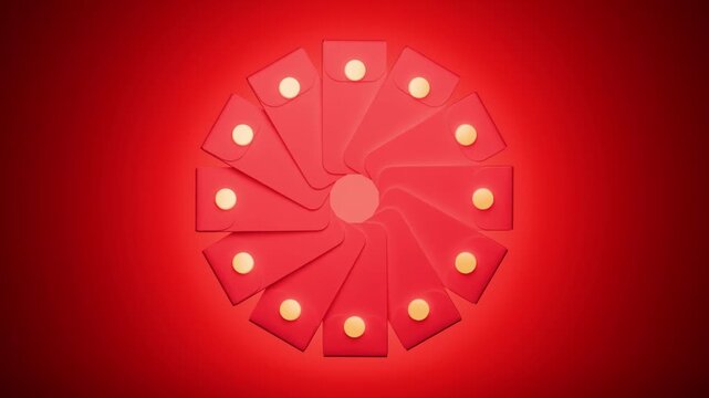 3D render of red envelopes decorative element on red gradient background. Festive motion scene for digital banners, opening visuals, and elegant seasonal branding