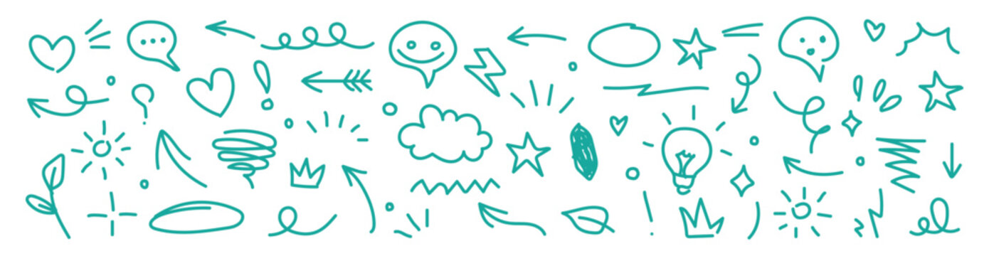 Set of green Chalk scribble arrow, line set. Crayon arrow, underline, handwritten elements. hand drawn scribble crayon, marker sketch brush texture. Rough chalk. vector illustration.