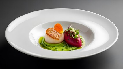 Pan-Seared Scallop with Beet Pur&eacute;e and Pea Coulis