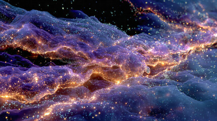 Surreal nebula formations with shimmering particles and flowing textures evoke vast space mysteries