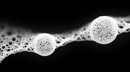 Minimalist composition showcasing microbubbles linked by elegant surface tension effects