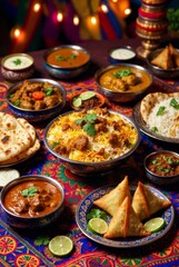 Festive table with traditional Indian cuisine dishes &mdash; ai