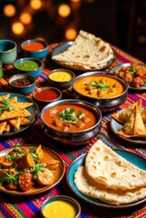 Festive table with traditional Indian cuisine dishes &mdash; ai