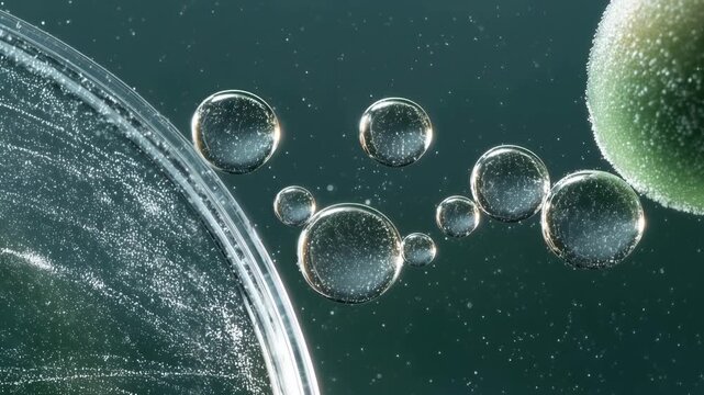 Hydronation concept. Abstract close-up of moisturizer and emollient bubbles with glycerin, perfect for commercial skincare, hydration, and cosmetic ingredient marketing visuals