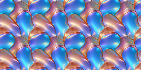 Elegant holographic seamless pattern, abstract iridescent shimmering, liquid metal effect, changing colors, pearlescent white, rose gold, mint green, lavender, blue, backgrounds