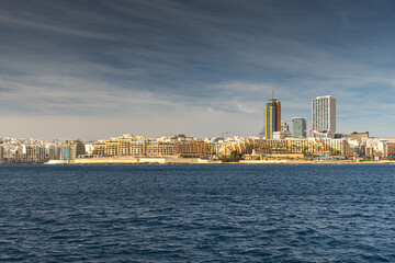 Modern luxury apartment buildings and hotels in St. Julians, Malta. Travel to Malta.