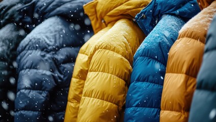 Colorful Puffer Jackets with Fresh Snow, Winter Apparel Collection