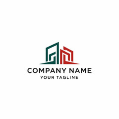 Abstract architectural logo design with modern building shapes.