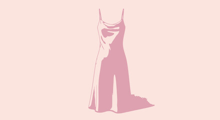 A pink slip dress illustration on a pink background.