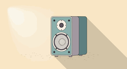 Retro audio speaker illustration with long shadow