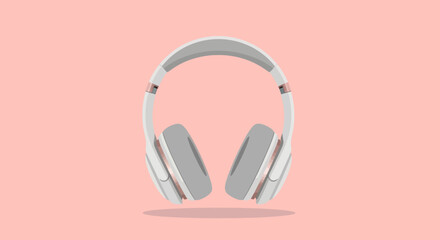 Modern white headphones with rose gold accents on a pink background.