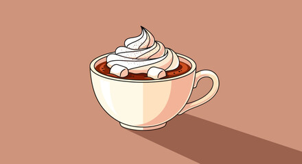 Cozy cup of hot chocolate with whipped cream and marshmallows