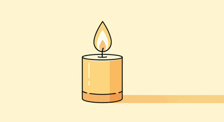A single yellow candle burning with a warm flame and casting a shadow.