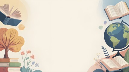 Educational background Watercolor Learning Journey Books Globe and Nature's Wisdom