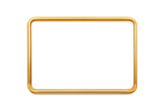 Gold frame a transparent background, curved corners, golden metallic rectangle displaying luxury design element - Powered by Adobe