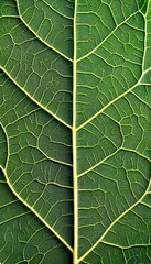 Close Up of a Green Leaf Showcasing Intricate Patterns and Details with Fine Lines and Veins