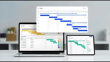 Project Management Dashboard and Task Tracking Interface on laptop. - Powered by Adobe