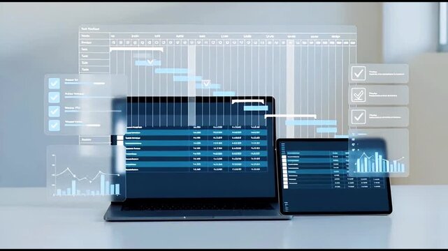 Project Management Dashboard and Task Tracking Interface on laptop.