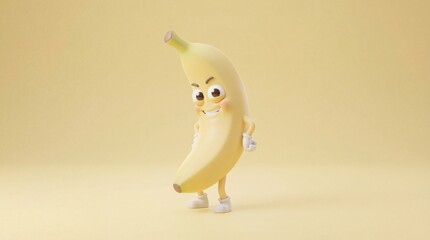 Cute 3D Banana Character in Playful Pose