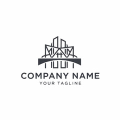 Fototapeta premium Minimalist Miami Cityscape Logo Design with Bridge and Skyline Elements.