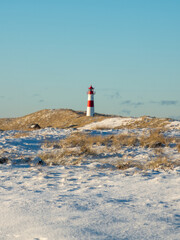 Snowy landscape on Sylt island in Germany
