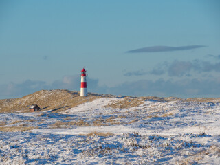 Snowy landscape on Sylt island in Germany