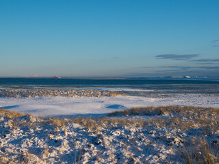 Snowy landscape on Sylt island in Germany