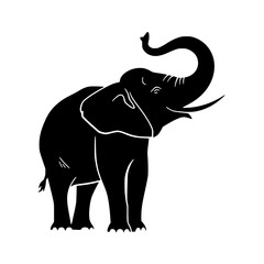 Obraz premium Black silhouette elephant with raised trunk vector illustration