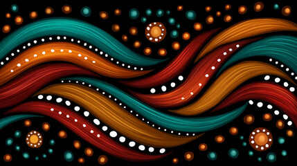 Abstract Ethnic Wave Pattern with Dotted Ornament and Organic Flowing Shapes