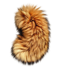 A fluffy, curved segment of faux fur exhibiting rich golden and brown tones. Soft, dense texture