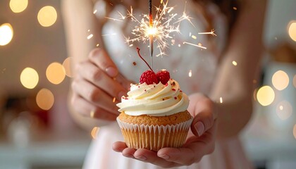 Delicious pink birthday cupcakes decorated with sweet cream icing and sprinkles are a festive celebration dessert baked for a holiday party treat
