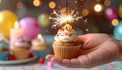 Delicious pink birthday cupcakes decorated with sweet cream icing and sprinkles are a festive celebration dessert baked for a holiday party treat