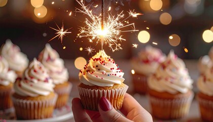 Delicious pink birthday cupcakes decorated with sweet cream icing and sprinkles are a festive celebration dessert baked for a holiday party treat