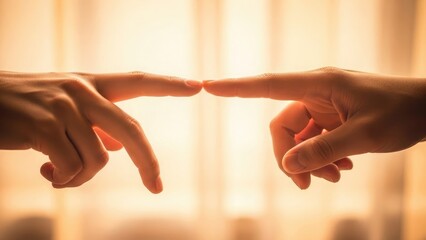 Two fingers touching in soft warm light finger touch