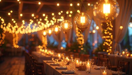 Illuminated golden candles and glowing Christmas lights create a festive bokeh celebration inside a dark church and night park with burning wax flames and holiday decorations