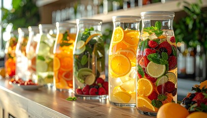 Fresh vegetables and colorful fruits surround candles in the market and candles in the garden on a healthy salad table at the store restaurant