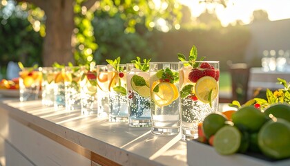Fresh vegetables and colorful fruits surround candles in the market and candles in the garden on a healthy salad table at the store restaurant