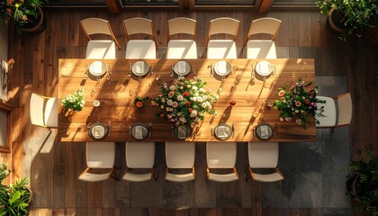 An elegant floral bouquet in a vase creates a beautiful wedding table decoration for a celebratory dinner setting along a street lamp in the old town of Jerusalem