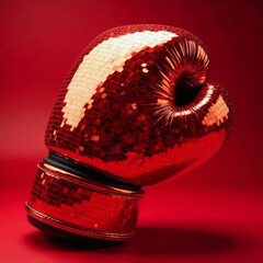 Boxing glove with sequins on a red background