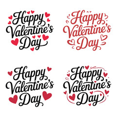 Image features a set of four Valentine's Day-themed text designs, each with a unique style.