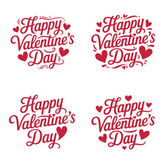 Image features a set of four Valentine's Day-themed text designs, each with a unique style.