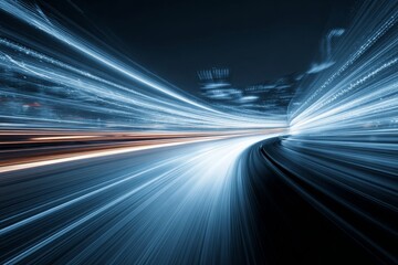 Urban Light Trails and Data Flow Illustrating High Velocity in a Modern Technology Network