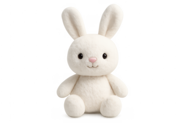 Cute white plush bunny toy clean background